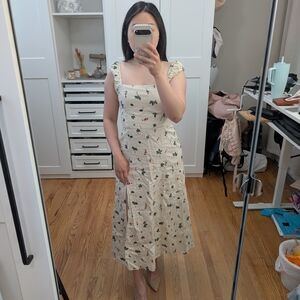 Zara Linen Embroidered Floral Midi Dress